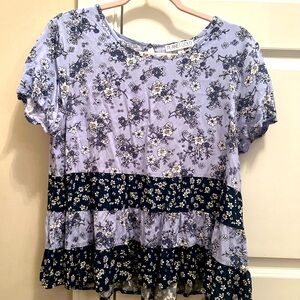 Planet Gold Babydoll Top, Juniors Size XL Blue floral